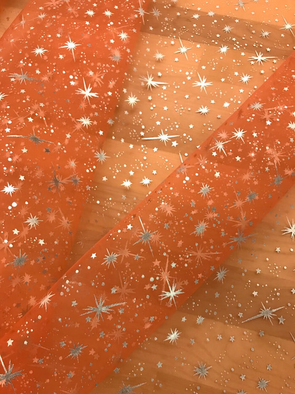 1 Yard Foil Star Organza Fabric Sheer Silver Stars Lightweight Polyester 58/59 inches wide